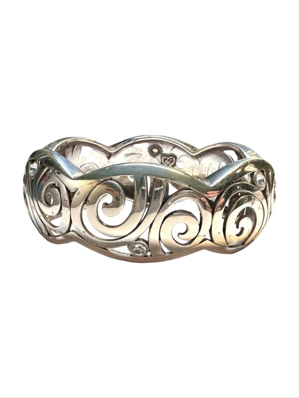 Brighton Clear Silver Swarovski Crystal Wide Clamper Bracelet 7"